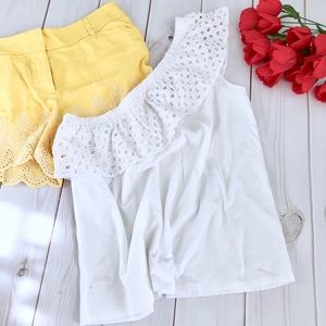 LOFT White Eyelet One Shoulder Top